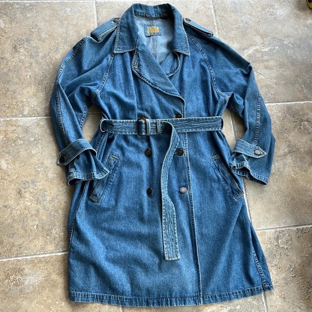 Vintage liz authentic denim trench long coat size small